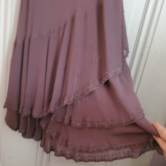 Jones New York Purple Ruffled Asymmetrical Slip Dress With Beading